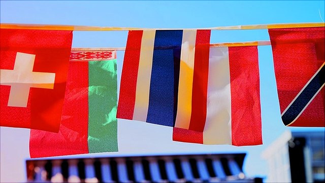 several flags on a line